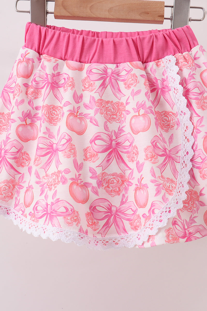 Pumpkin Bow Lace Skorts Set