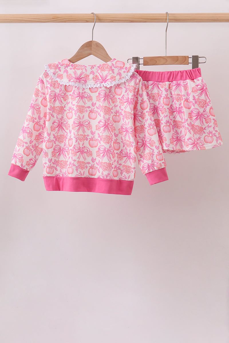 Pumpkin Bow Lace Skorts Set