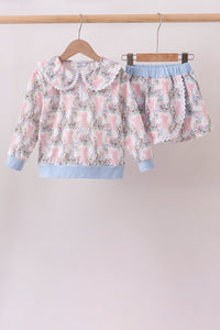 Blue Bow Lace Skorts Set