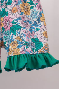 Green Floral Ruffle Shorts Set