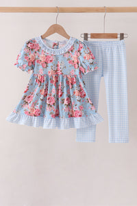 Rose floral ruffle pants set