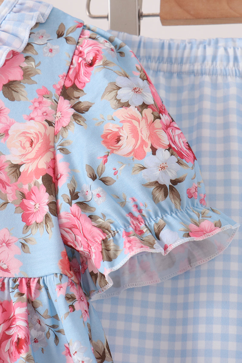 Rose floral ruffle pants set