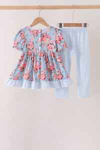 Rose floral ruffle pants set