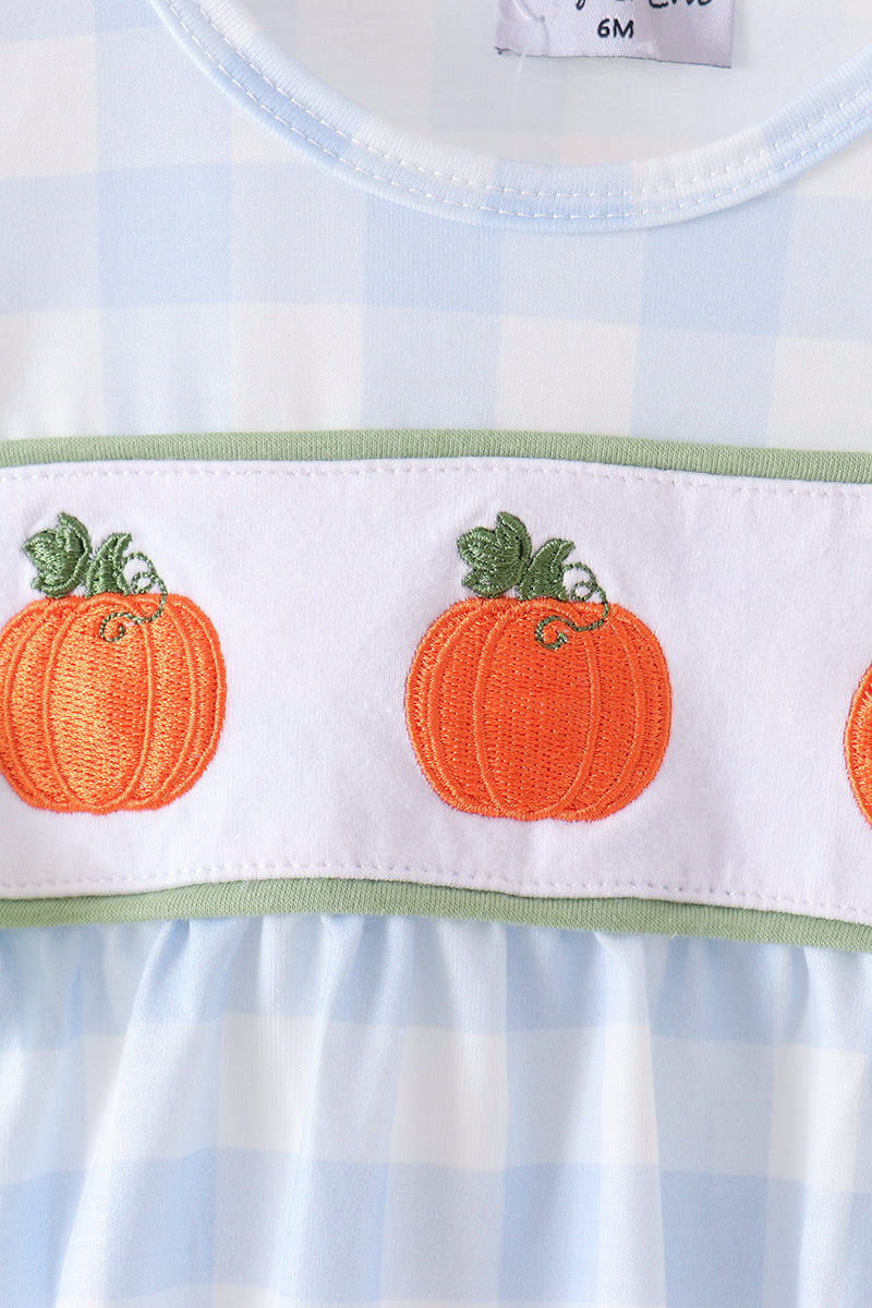 Pumpkin Embroidery Gingham Bubble