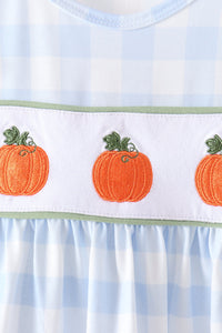 Pumpkin Embroidery Gingham Bloomer set