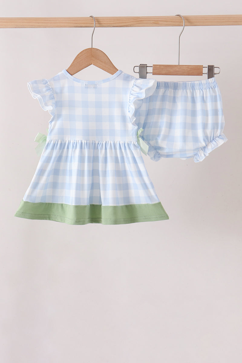 Pumpkin Embroidery Gingham Bloomer set