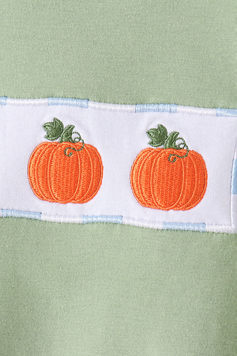 Pumpkin Embroidery Gingham pants Set