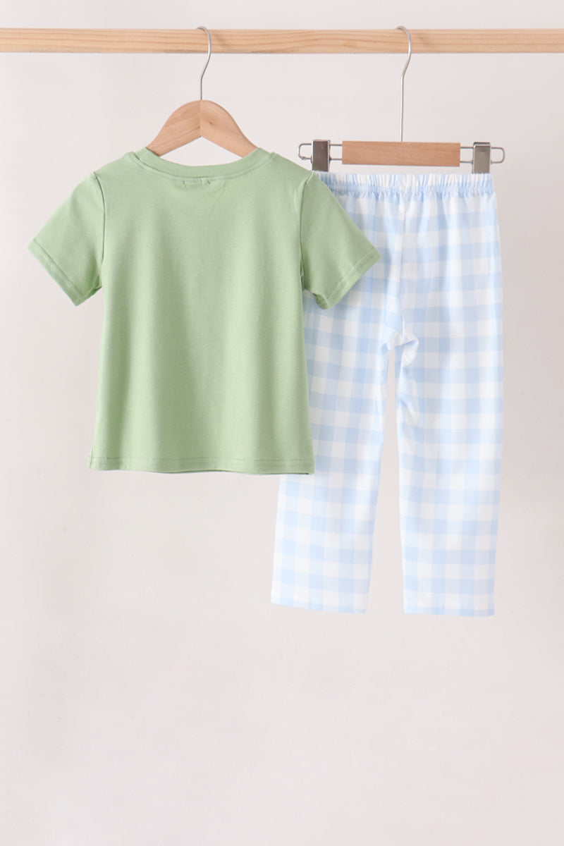 Pumpkin Embroidery Gingham pants Set