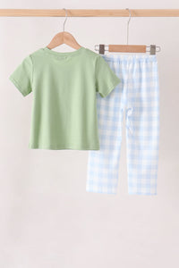 Pumpkin Embroidery Gingham pants Set
