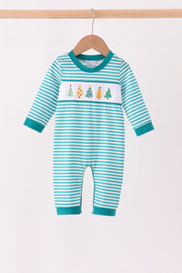 Christmas Tree Embroidery Stripe Romper
