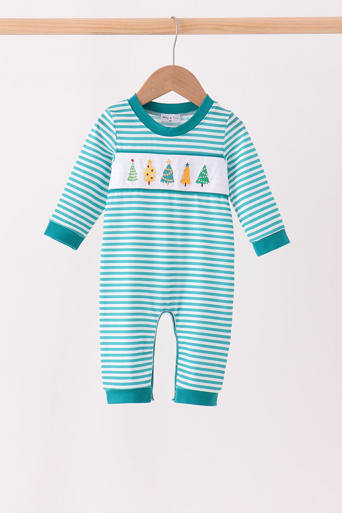 Christmas Tree Embroidery Stripe Romper