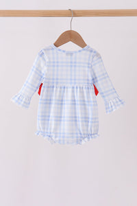 Blue Plaid Bow Ruffle Bubble