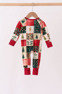 Maroon Checkered Tree Bamboo Romper