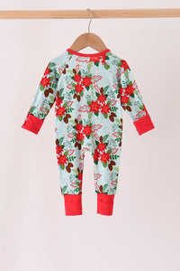 Red Floral Ruffle Zip Bamboo Romper