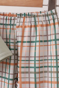 Pumpkin Embroidery Plaid pants set