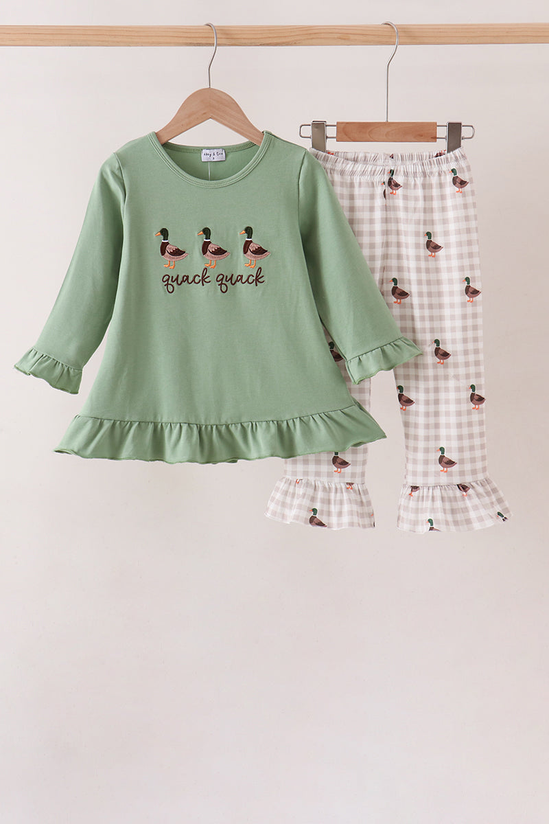 Duck Embroidery Ruffle Pants Set