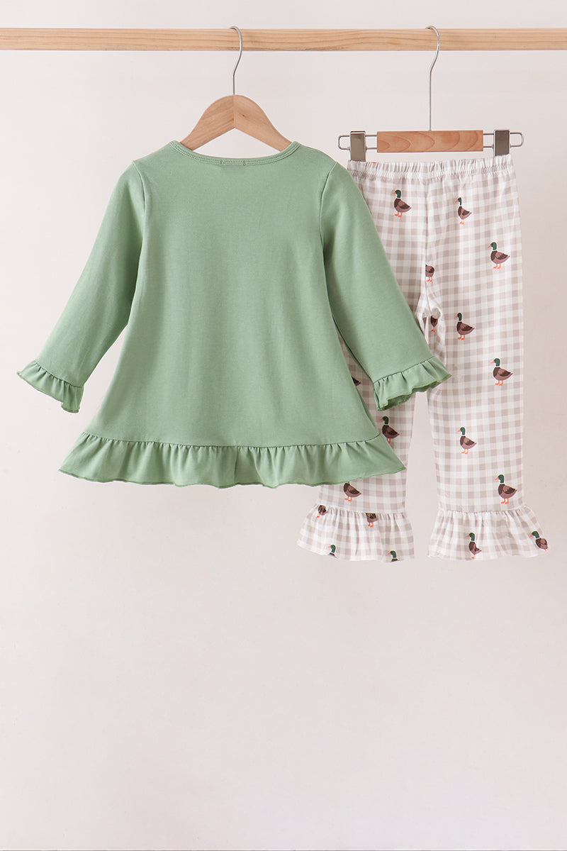Duck Embroidery Ruffle Pants Set