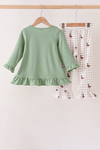 Duck Embroidery Ruffle Pants Set