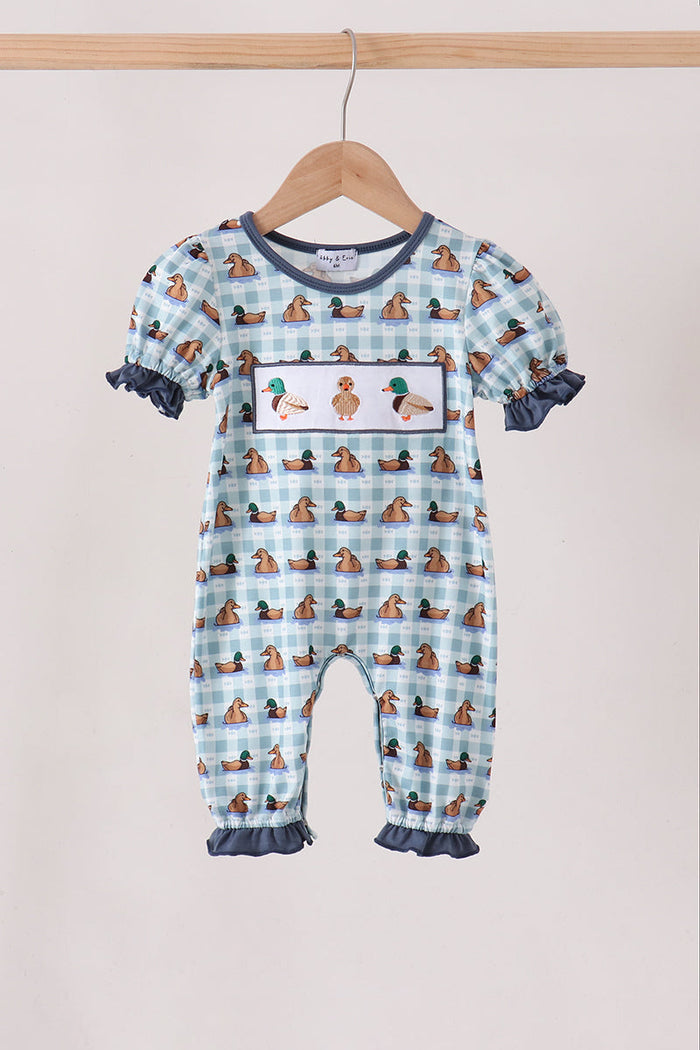Mallard duck embroidery ruffle romper