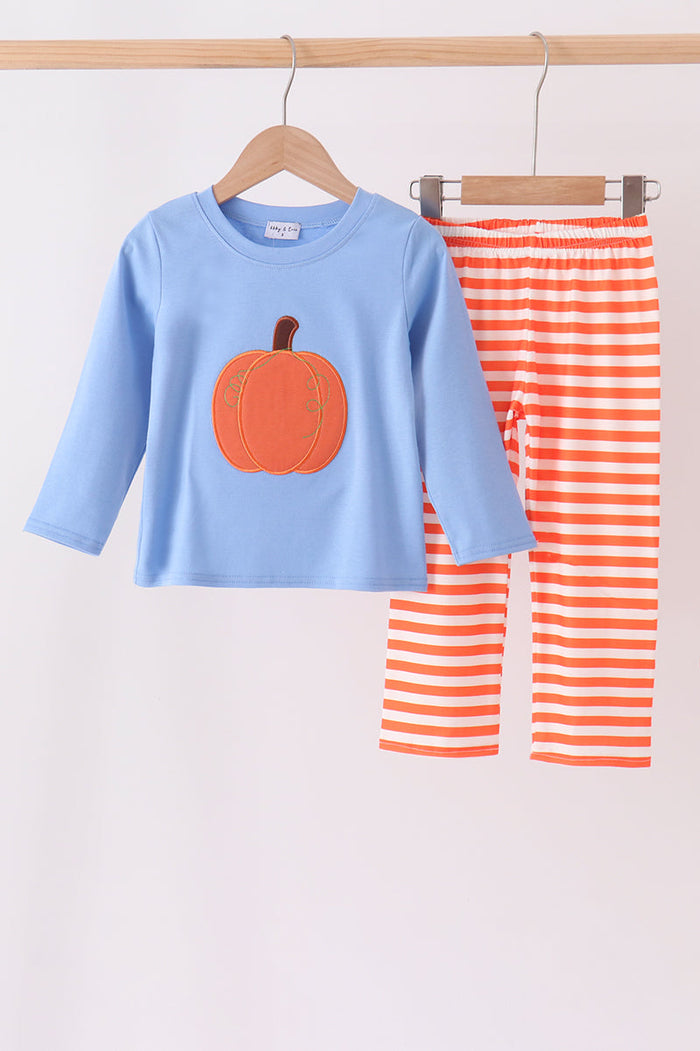 Pumpkin applique stripe pants set