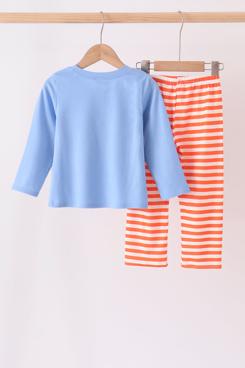 Pumpkin applique stripe pants set