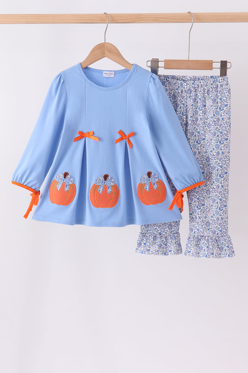Pumpkin applique ruffle pants set