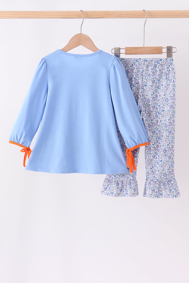 Pumpkin applique ruffle pants set