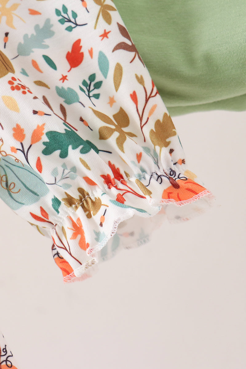 Pumpkin embroidery leaves bloomer set