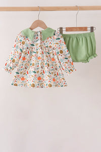 Pumpkin embroidery leaves bloomer set