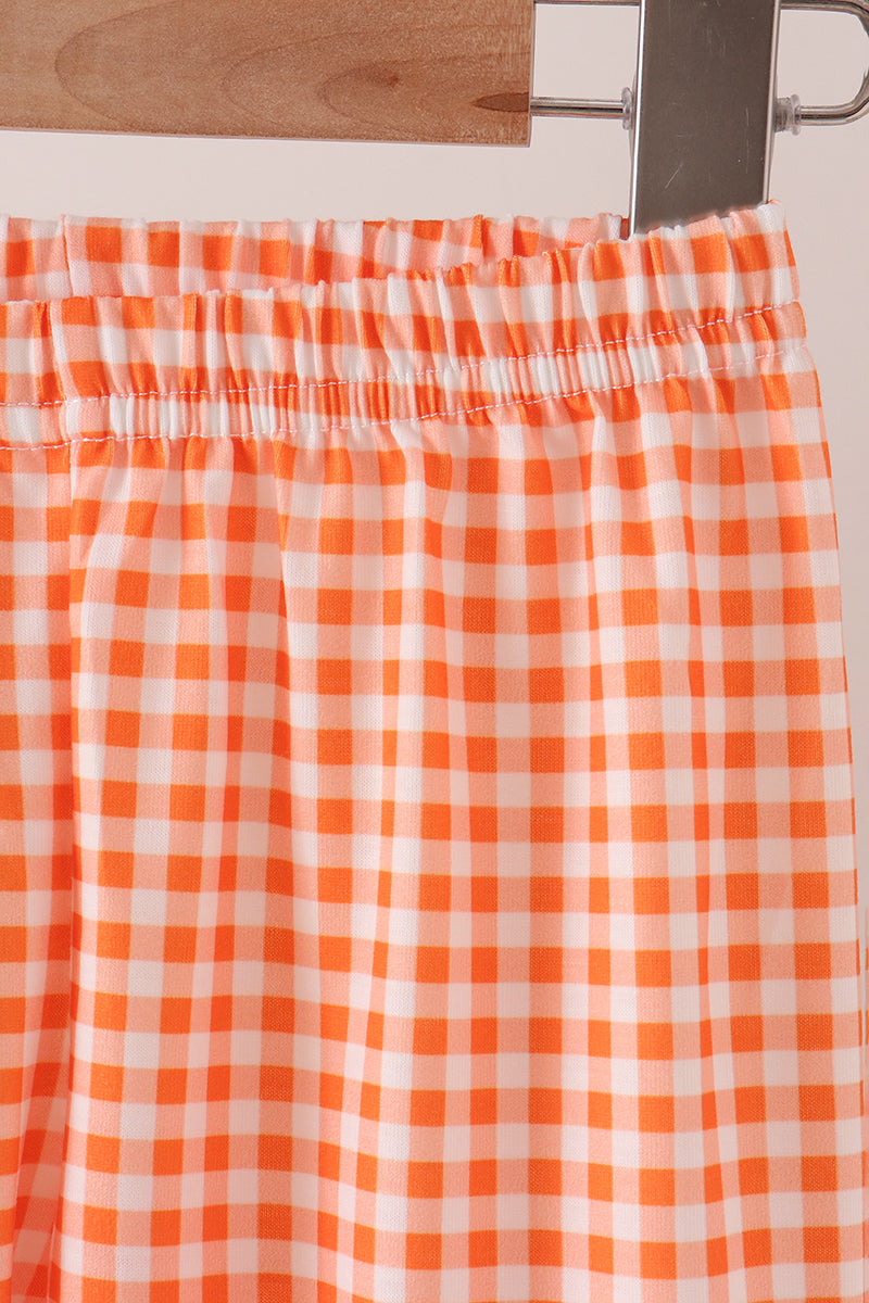 Pumpkin embroidery gingham pants set