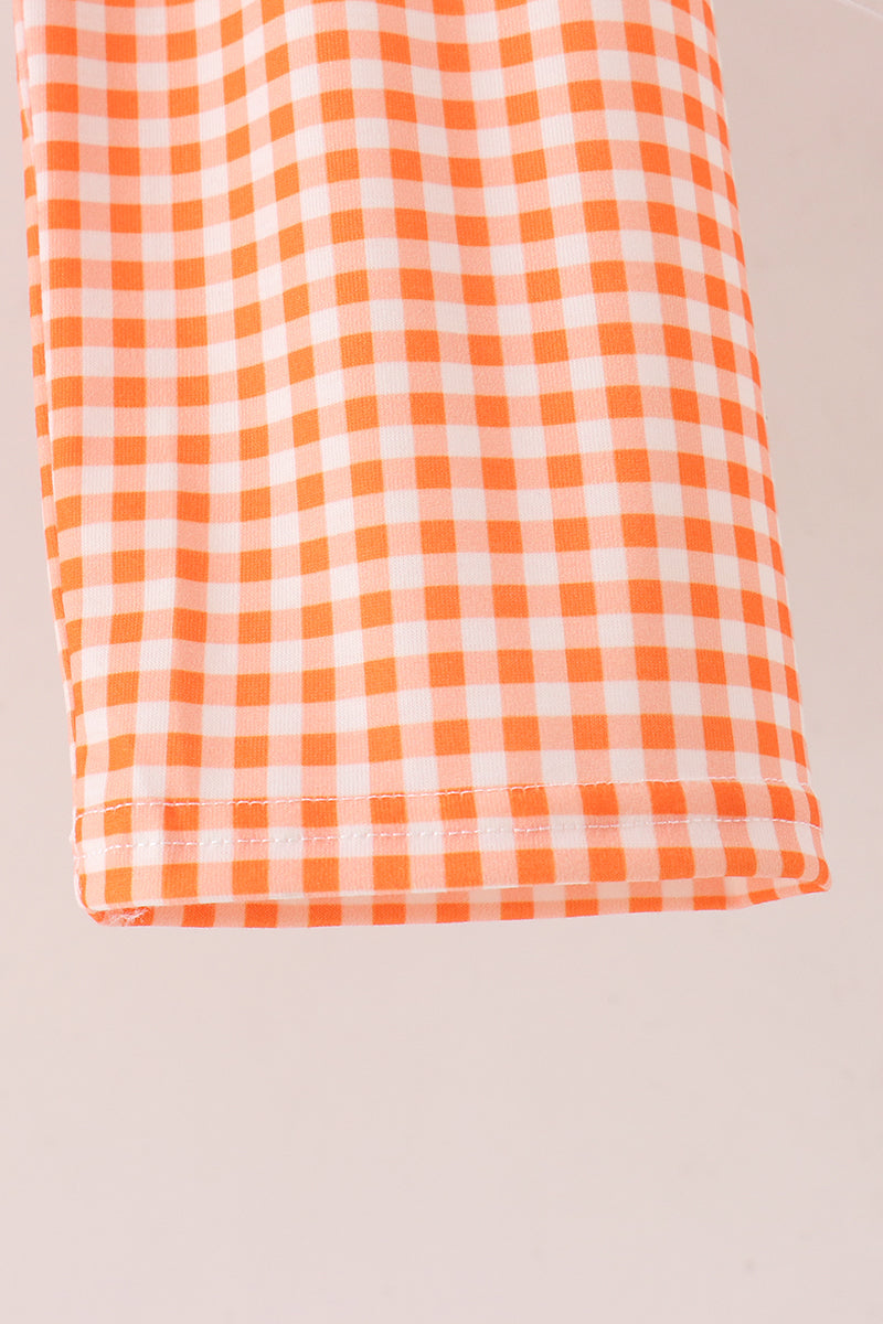Pumpkin embroidery gingham pants set