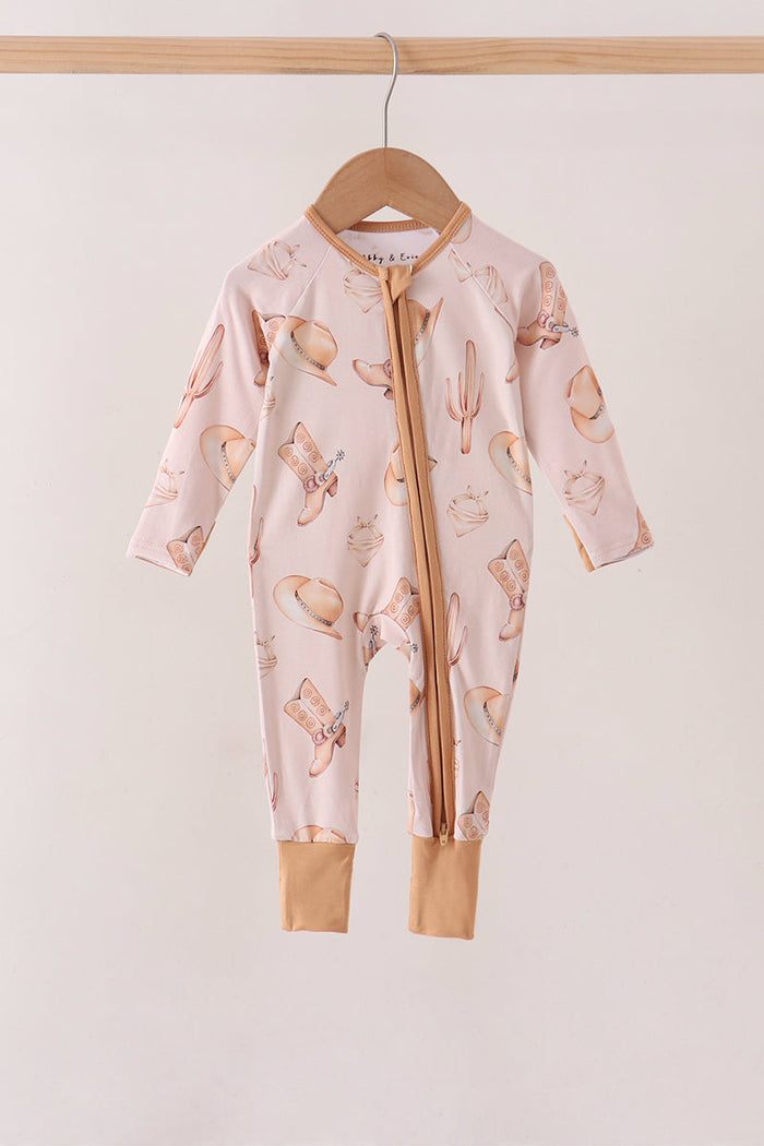 Western boots bamboo zipper romper