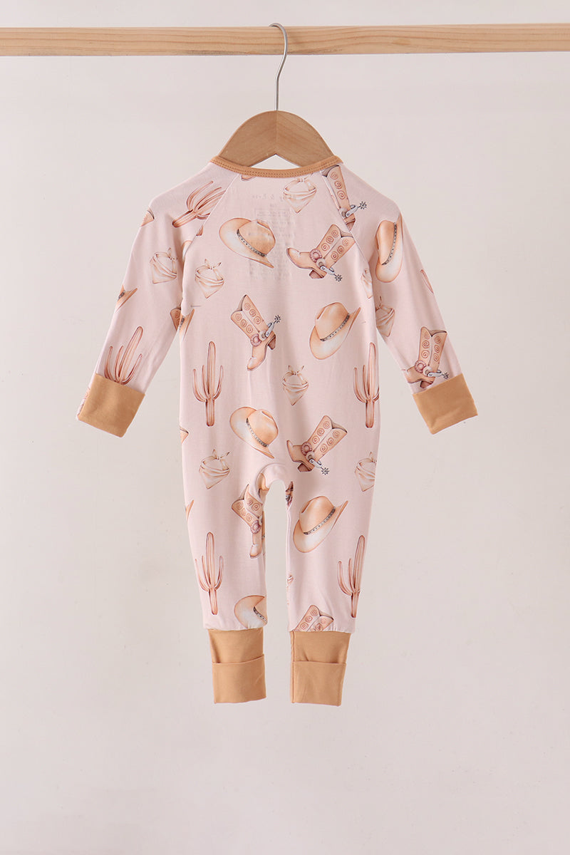 Western boots bamboo zipper romper