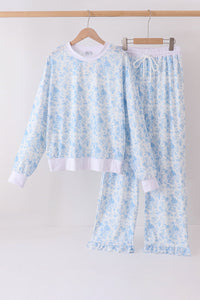 Blue floral print mom&me pants set