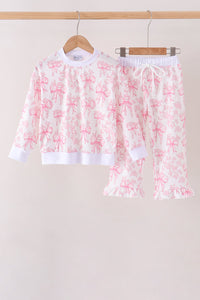 Pink bow floral print mom&me pants set