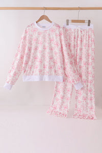 Pink bow floral print mom&me pants set