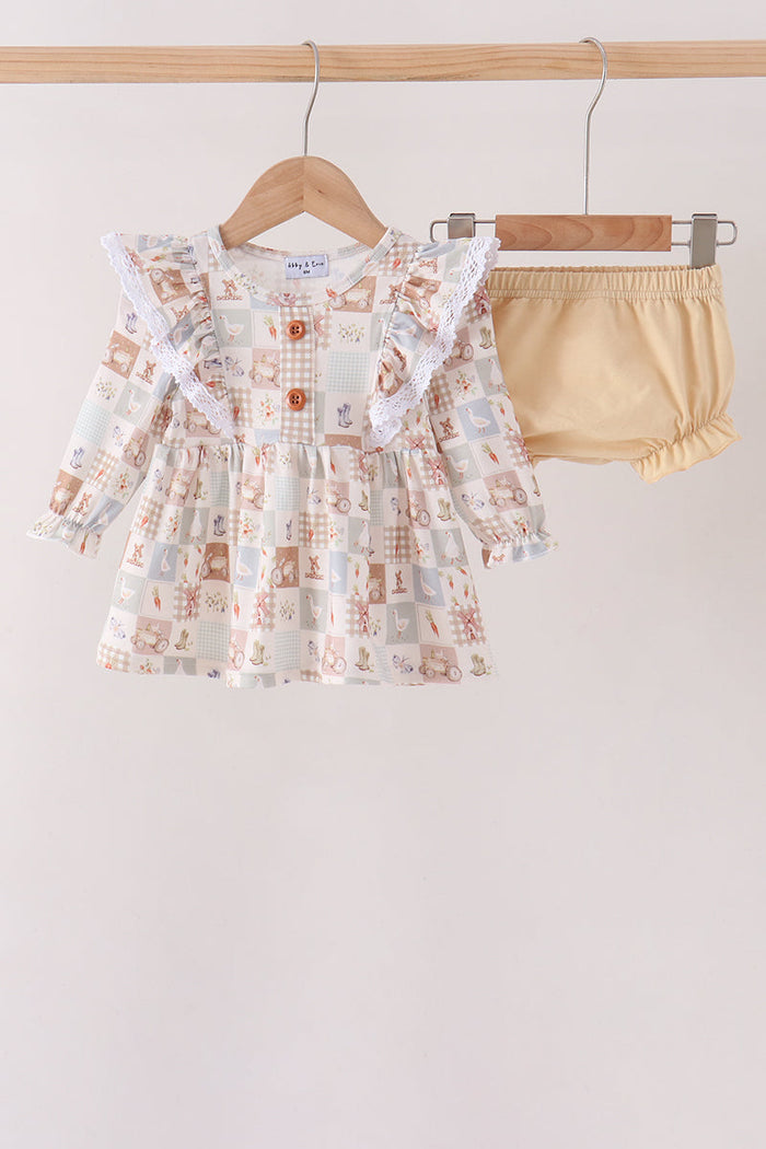 Farm checkered ruffle bloomer set