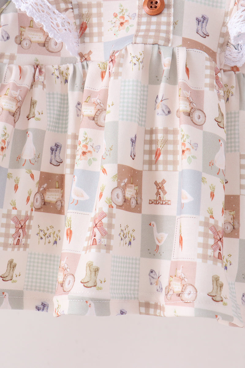 Farm checkered ruffle bloomer set