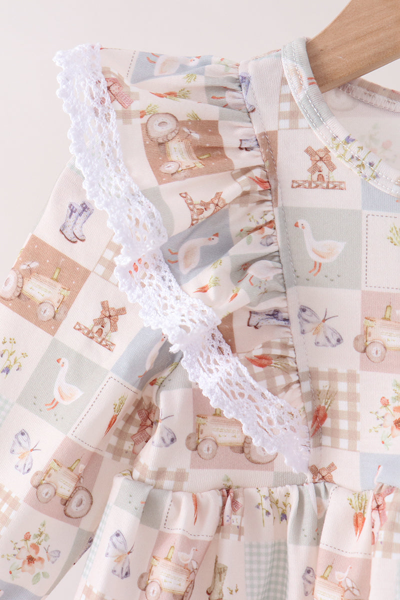 Farm checkered ruffle bloomer set