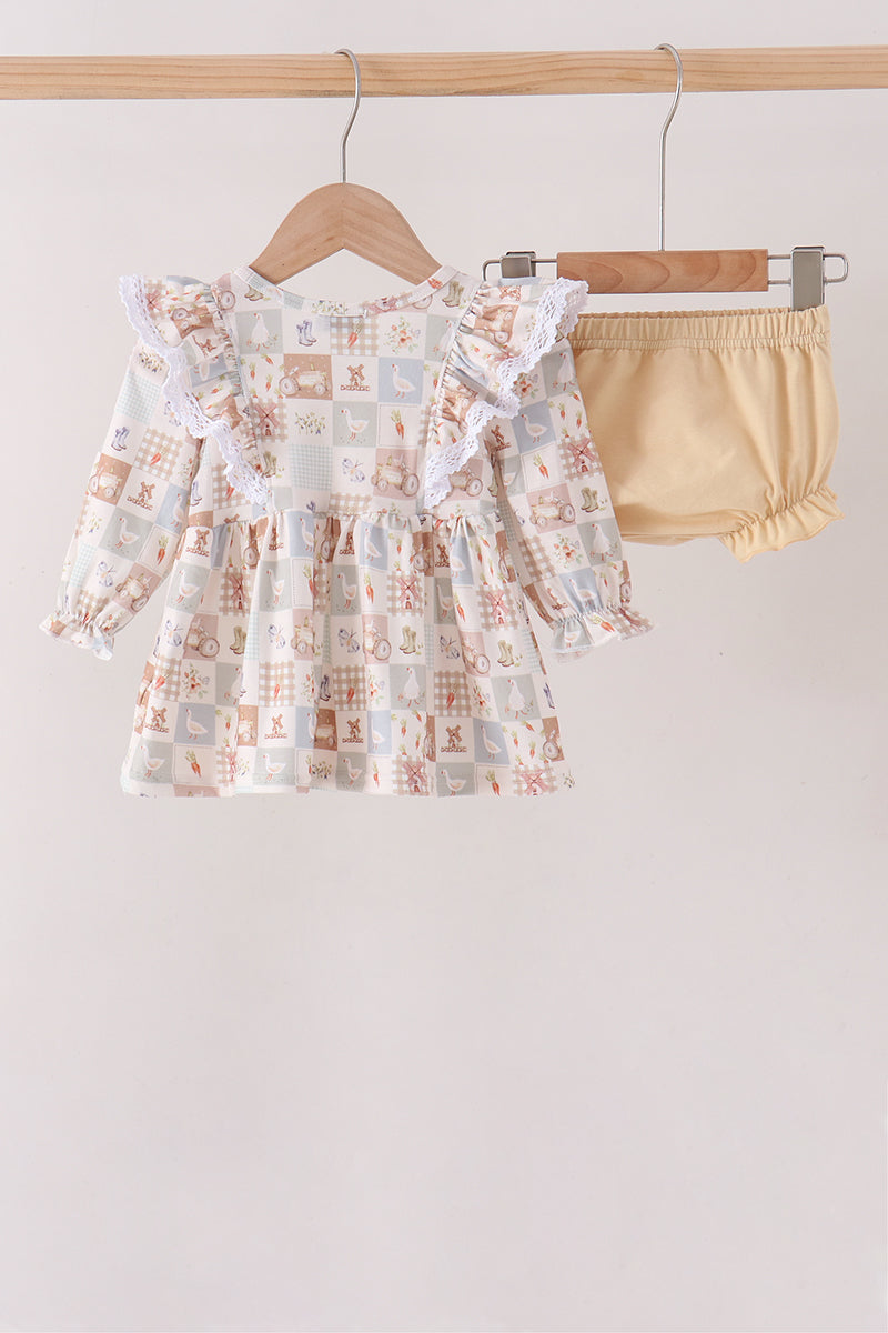 Farm checkered ruffle bloomer set