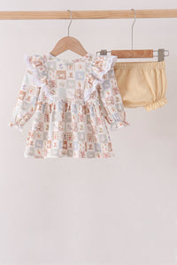 Farm checkered ruffle bloomer set