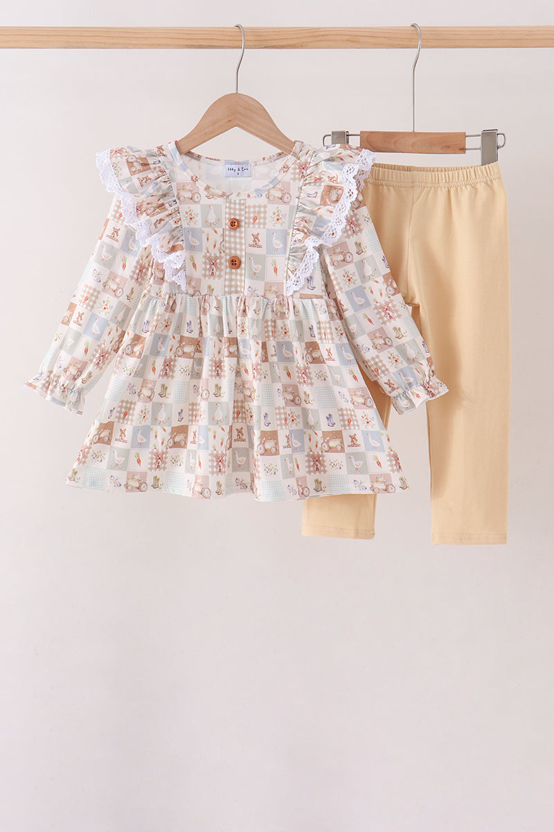 Farm checkered ruffle pants set