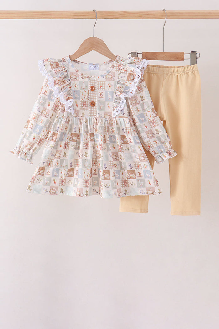 Farm checkered ruffle pants set