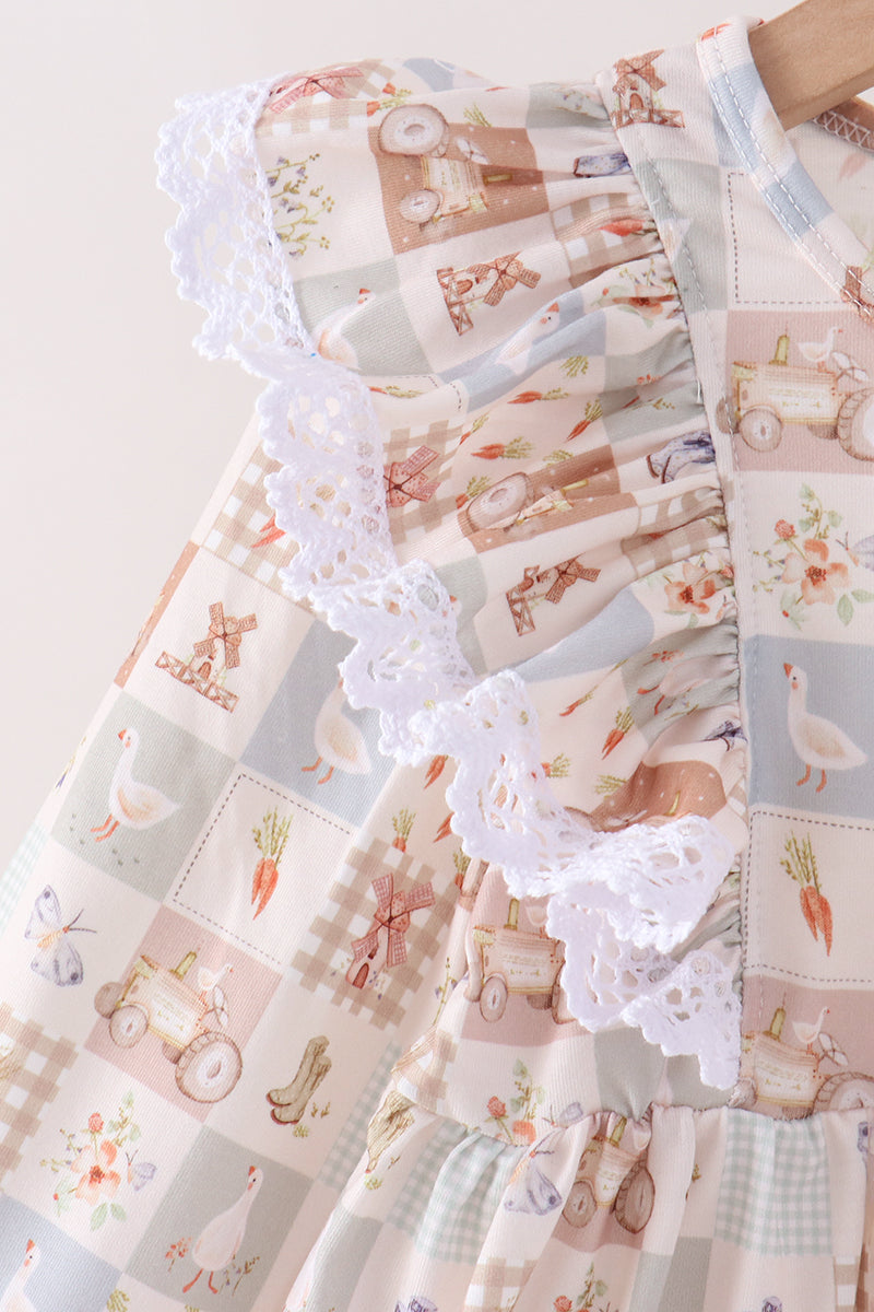 Farm checkered ruffle pants set
