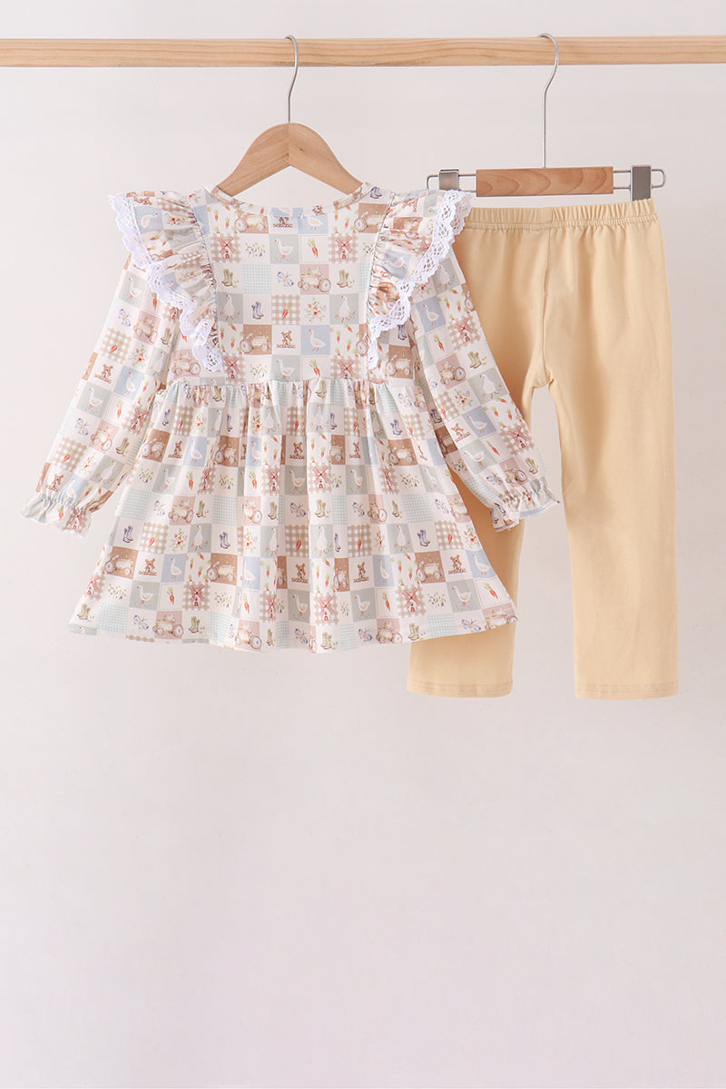 Farm checkered ruffle pants set