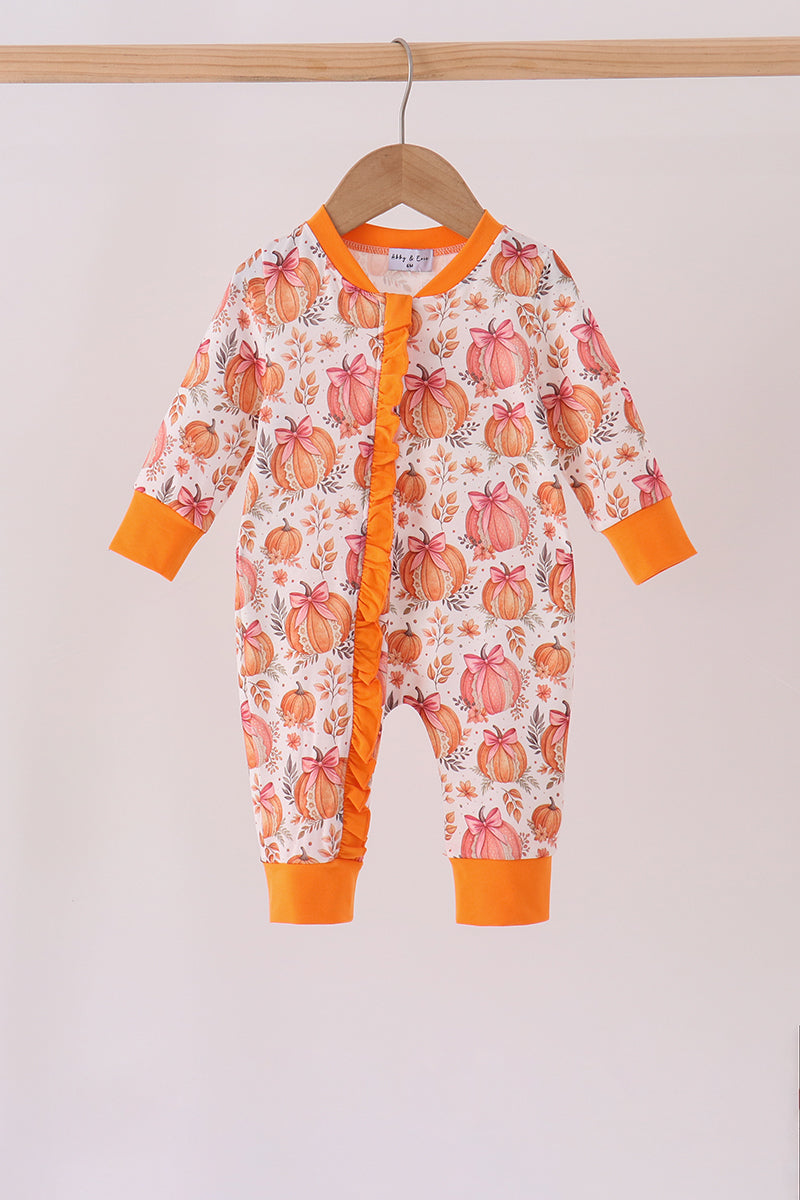 Pumpkin Print Ruffle Romper