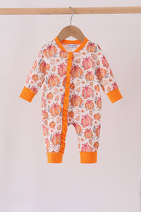 Pumpkin Print Ruffle Romper