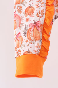 Pumpkin Print Ruffle Romper