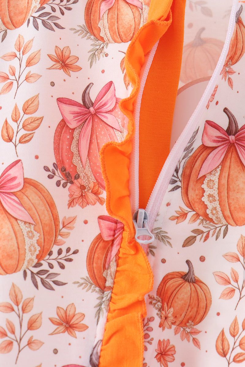 Pumpkin Print Ruffle Romper