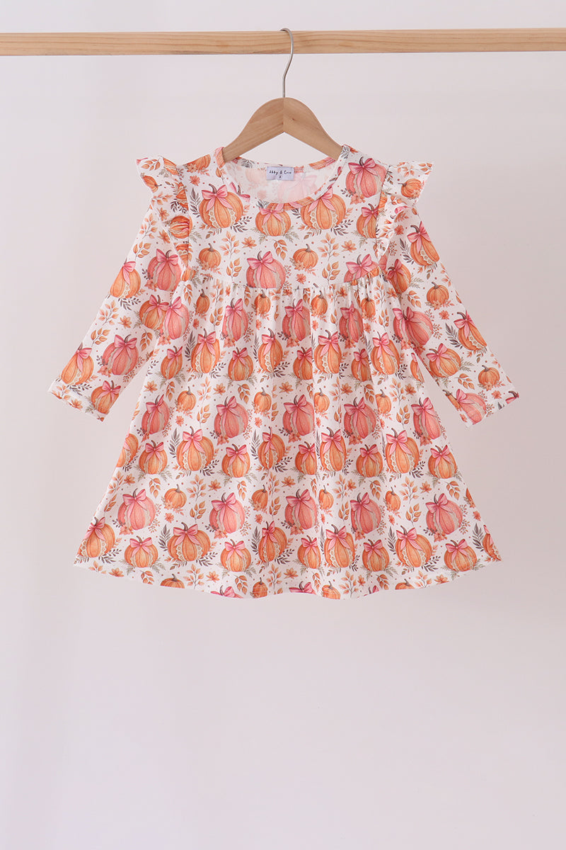 Pumpkin Print Ruffle Dress